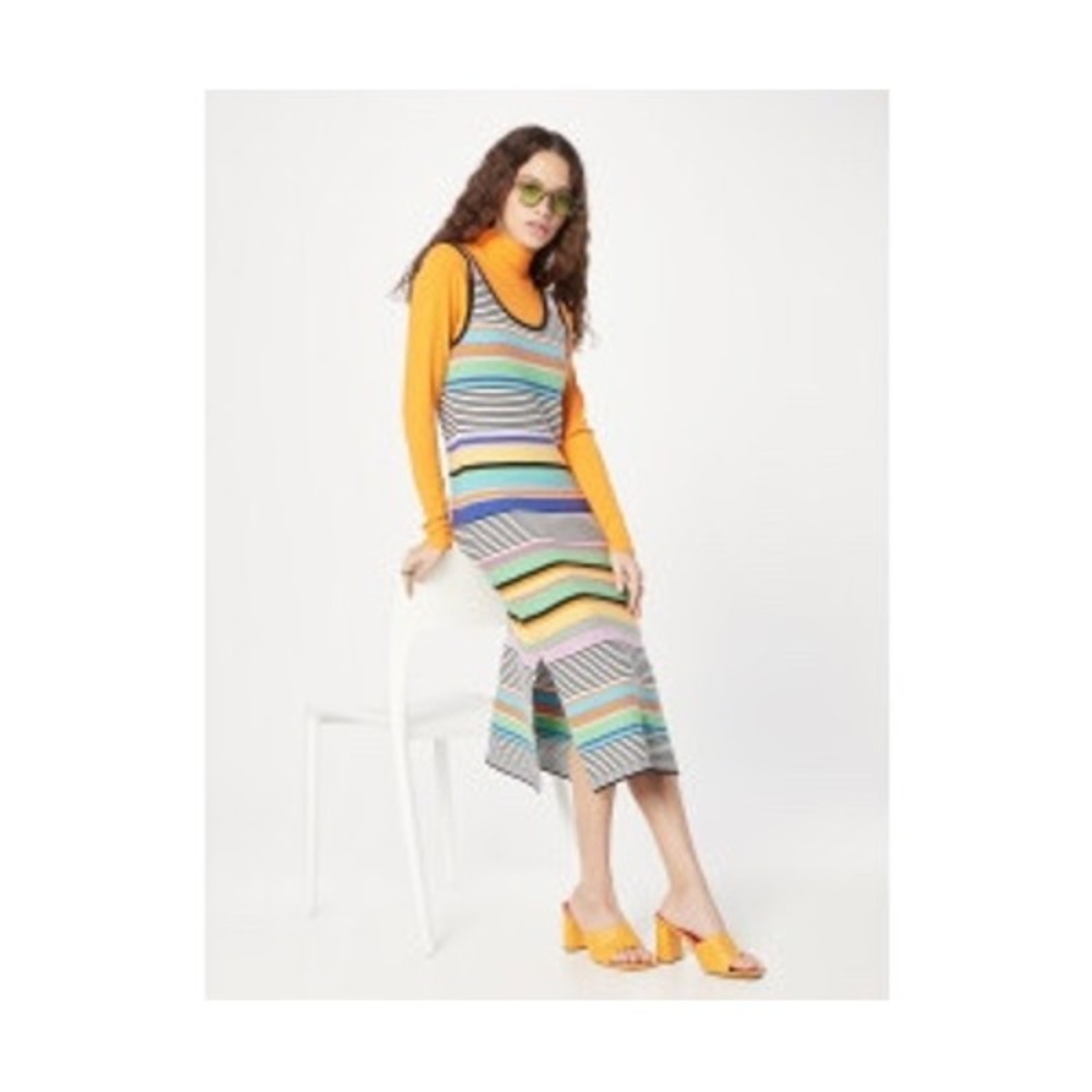 Roxy Sunshine Bouquet Crochet Midi Dress‎ Sz XS Rainbow Stripe Tank Beach Surf - Picture 2 of 15